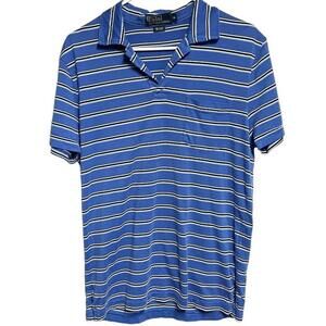 Polo by Ralph Lauren Men's Stripped Short Sleeve Blue Cotton Polo Shirt Medium‎